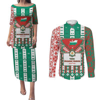 Tsardom Of Bulgaria Couples Matching Puletasi and Long Sleeve Button Shirt Slavic Patterns - Wonder Print Shop