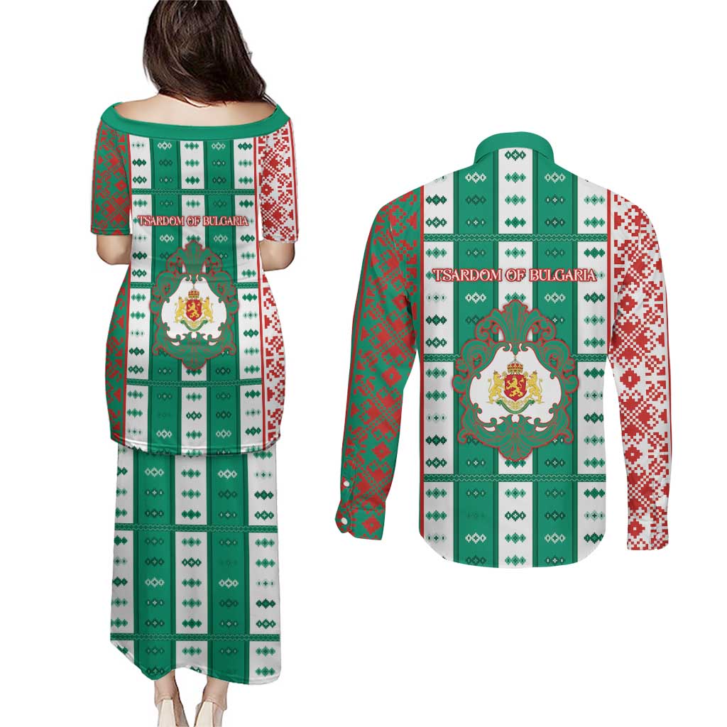 Tsardom Of Bulgaria Couples Matching Puletasi and Long Sleeve Button Shirt Slavic Patterns - Wonder Print Shop