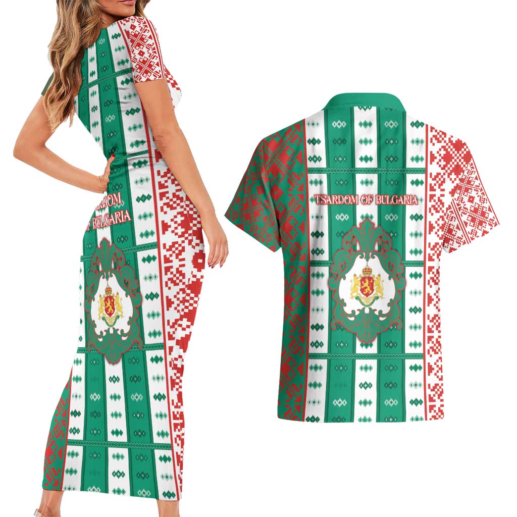 Tsardom Of Bulgaria Couples Matching Short Sleeve Bodycon Dress and Hawaiian Shirt Slavic Patterns - Wonder Print Shop