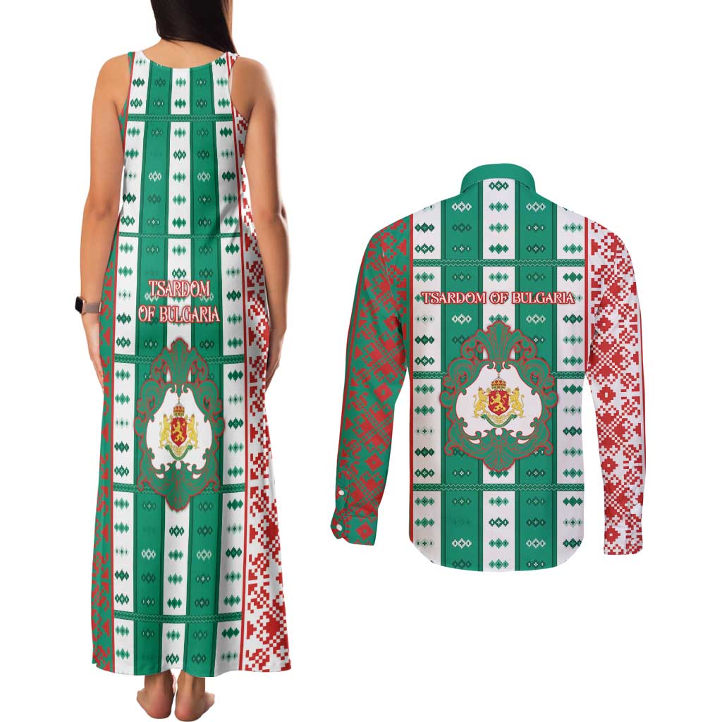 Tsardom Of Bulgaria Couples Matching Tank Maxi Dress and Long Sleeve Button Shirt Slavic Patterns - Wonder Print Shop