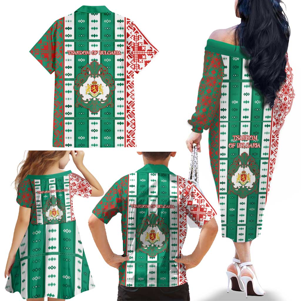 Tsardom Of Bulgaria Family Matching Off The Shoulder Long Sleeve Dress and Hawaiian Shirt Slavic Patterns - Wonder Print Shop