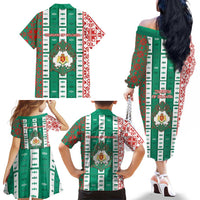 Tsardom Of Bulgaria Family Matching Off The Shoulder Long Sleeve Dress and Hawaiian Shirt Slavic Patterns - Wonder Print Shop