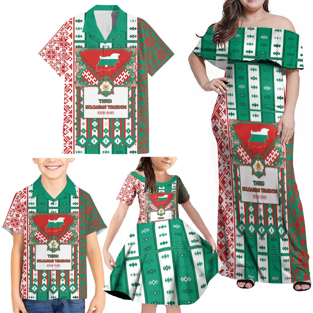 Tsardom Of Bulgaria Family Matching Off Shoulder Maxi Dress and Hawaiian Shirt Slavic Patterns - Wonder Print Shop