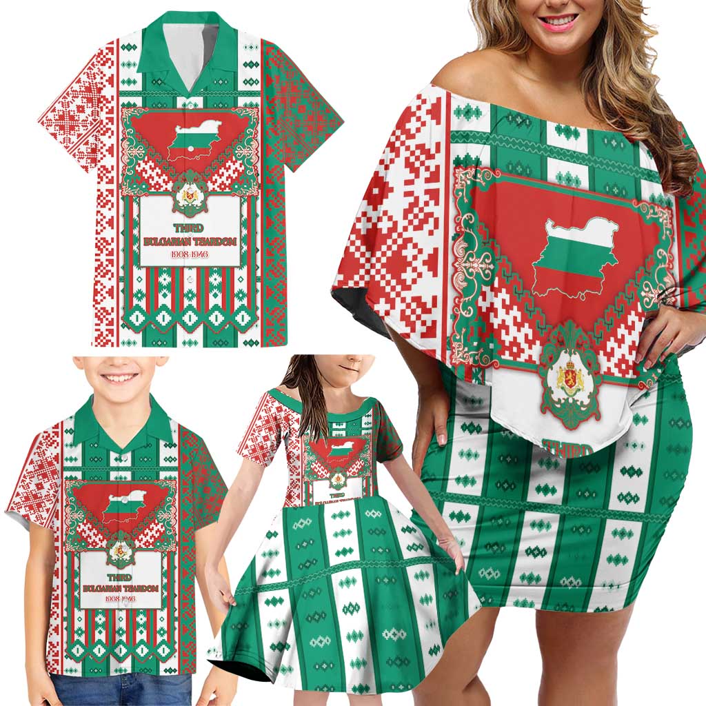 Tsardom Of Bulgaria Family Matching Off Shoulder Short Dress and Hawaiian Shirt Slavic Patterns - Wonder Print Shop