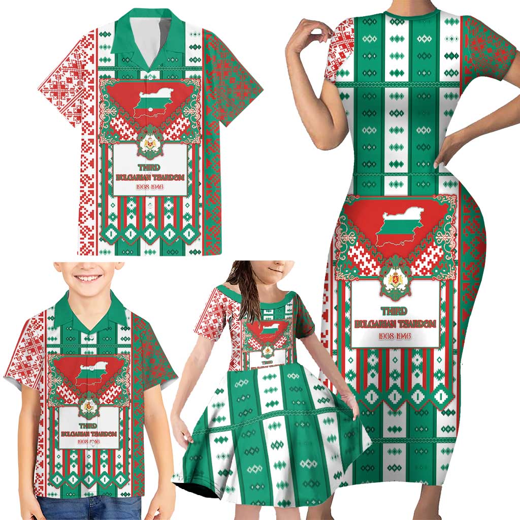 Tsardom Of Bulgaria Family Matching Short Sleeve Bodycon Dress and Hawaiian Shirt Slavic Patterns - Wonder Print Shop
