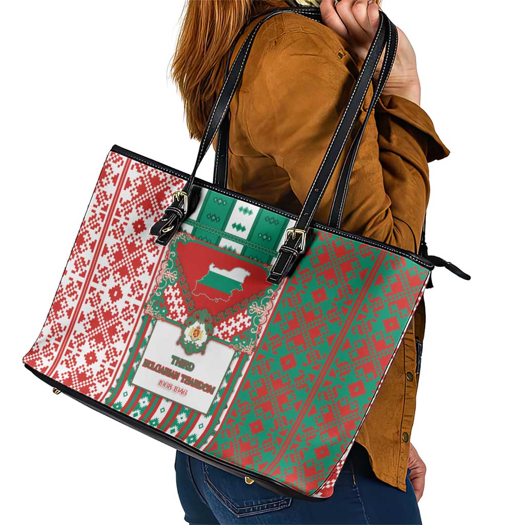 Tsardom Of Bulgaria Leather Tote Bag Slavic Patterns - Wonder Print Shop