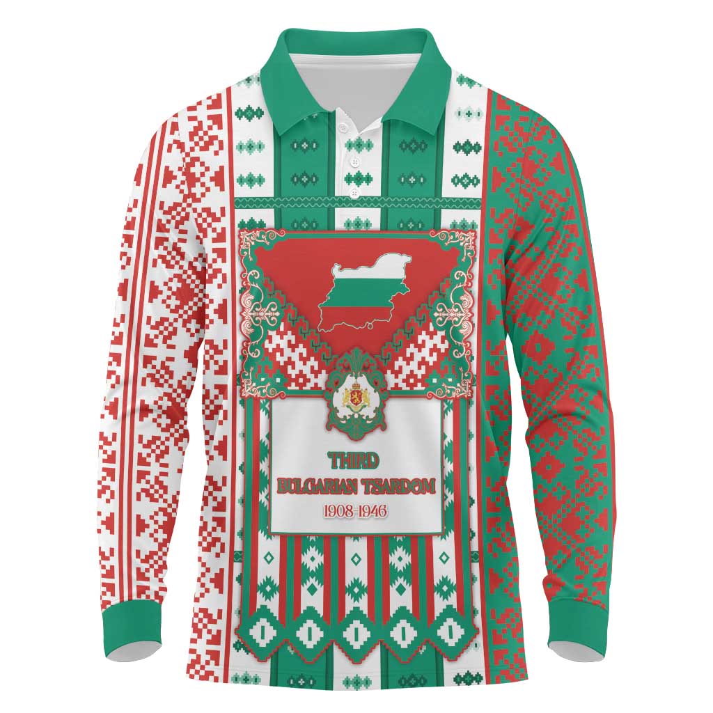 Tsardom Of Bulgaria Long Sleeve Polo Shirt Slavic Patterns - Wonder Print Shop