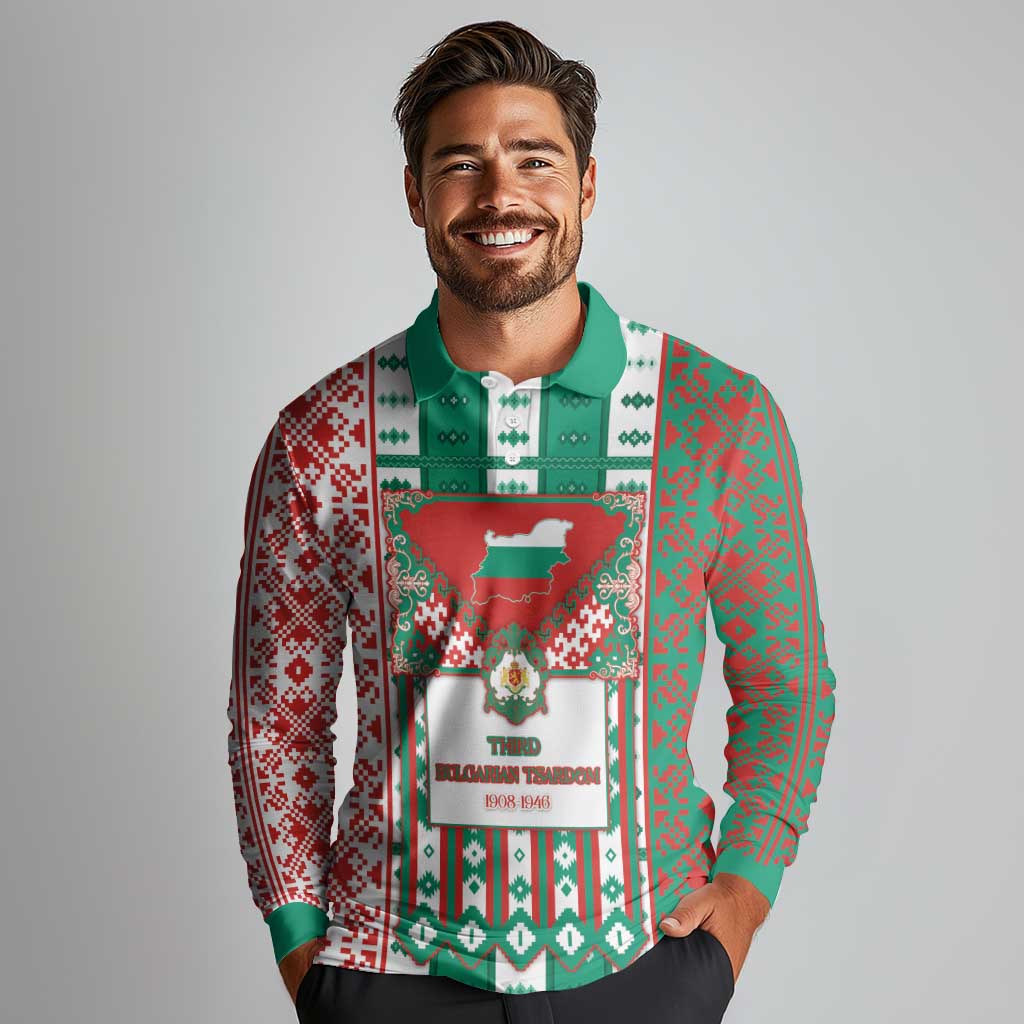 Tsardom Of Bulgaria Long Sleeve Polo Shirt Slavic Patterns - Wonder Print Shop