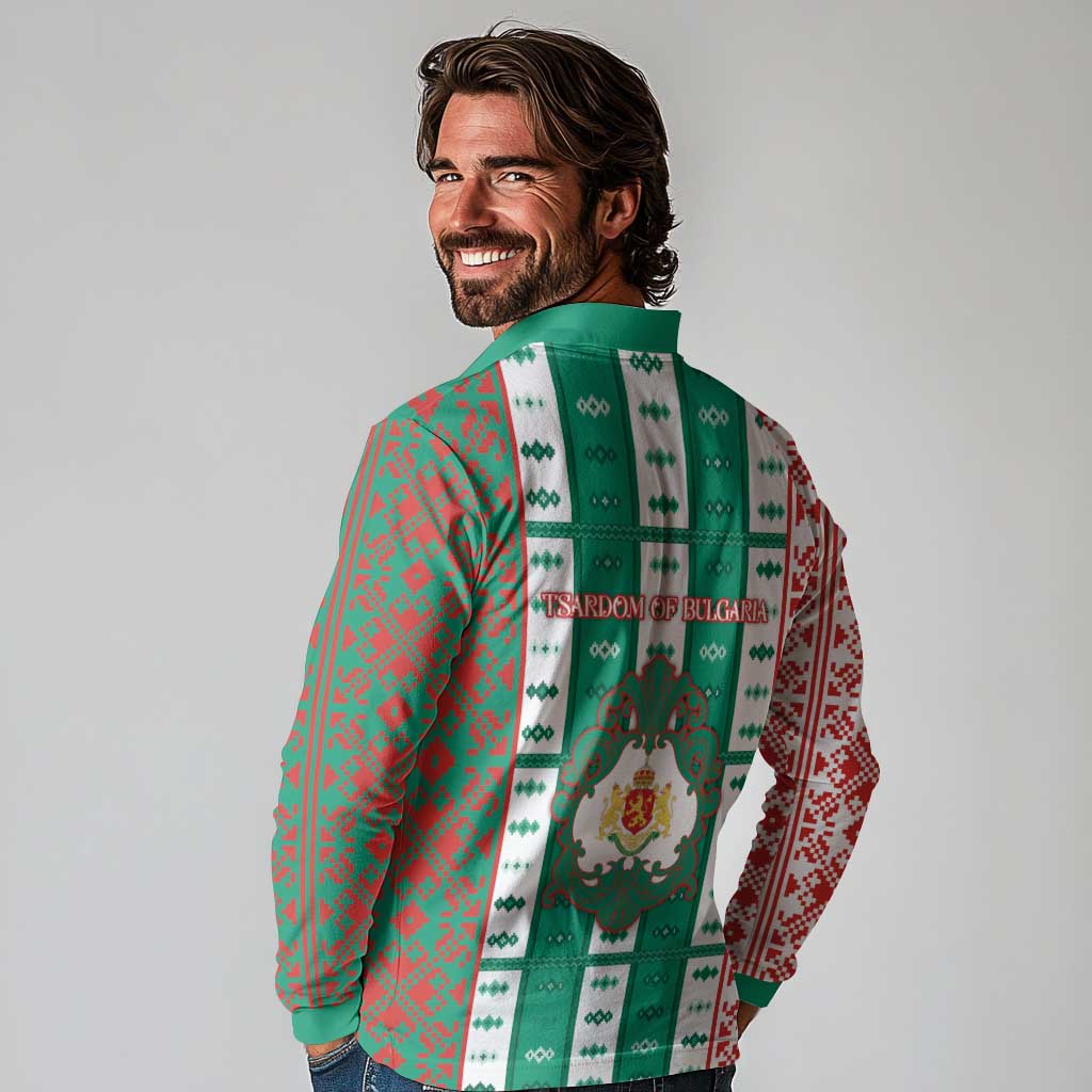 Tsardom Of Bulgaria Long Sleeve Polo Shirt Slavic Patterns - Wonder Print Shop