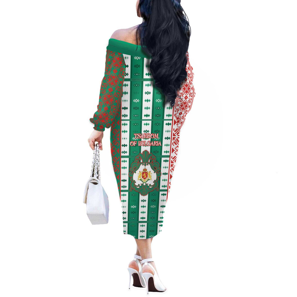 Tsardom Of Bulgaria Off The Shoulder Long Sleeve Dress Slavic Patterns - Wonder Print Shop