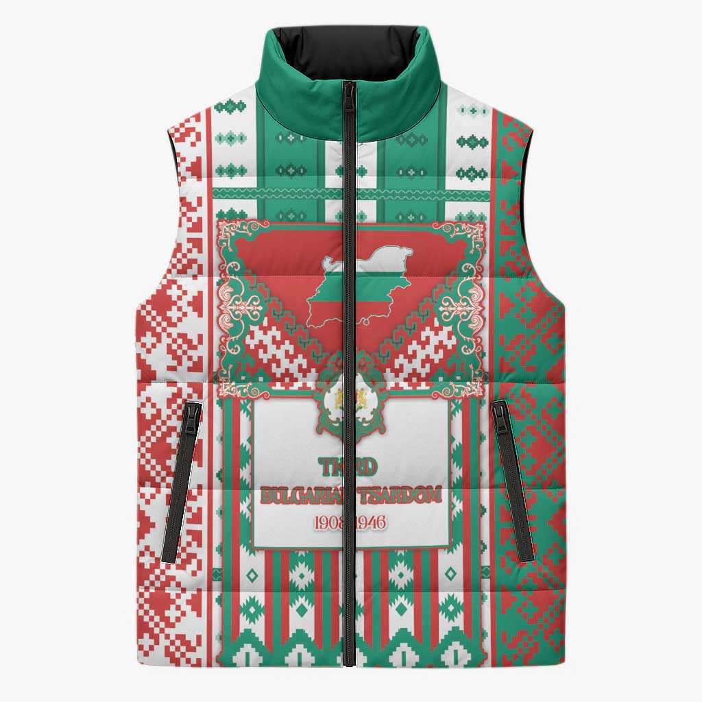 Tsardom Of Bulgaria Sleeveless Puffer Jacket Slavic Patterns - Wonder Print Shop