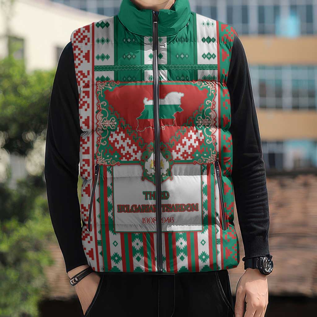 Tsardom Of Bulgaria Sleeveless Puffer Jacket Slavic Patterns - Wonder Print Shop
