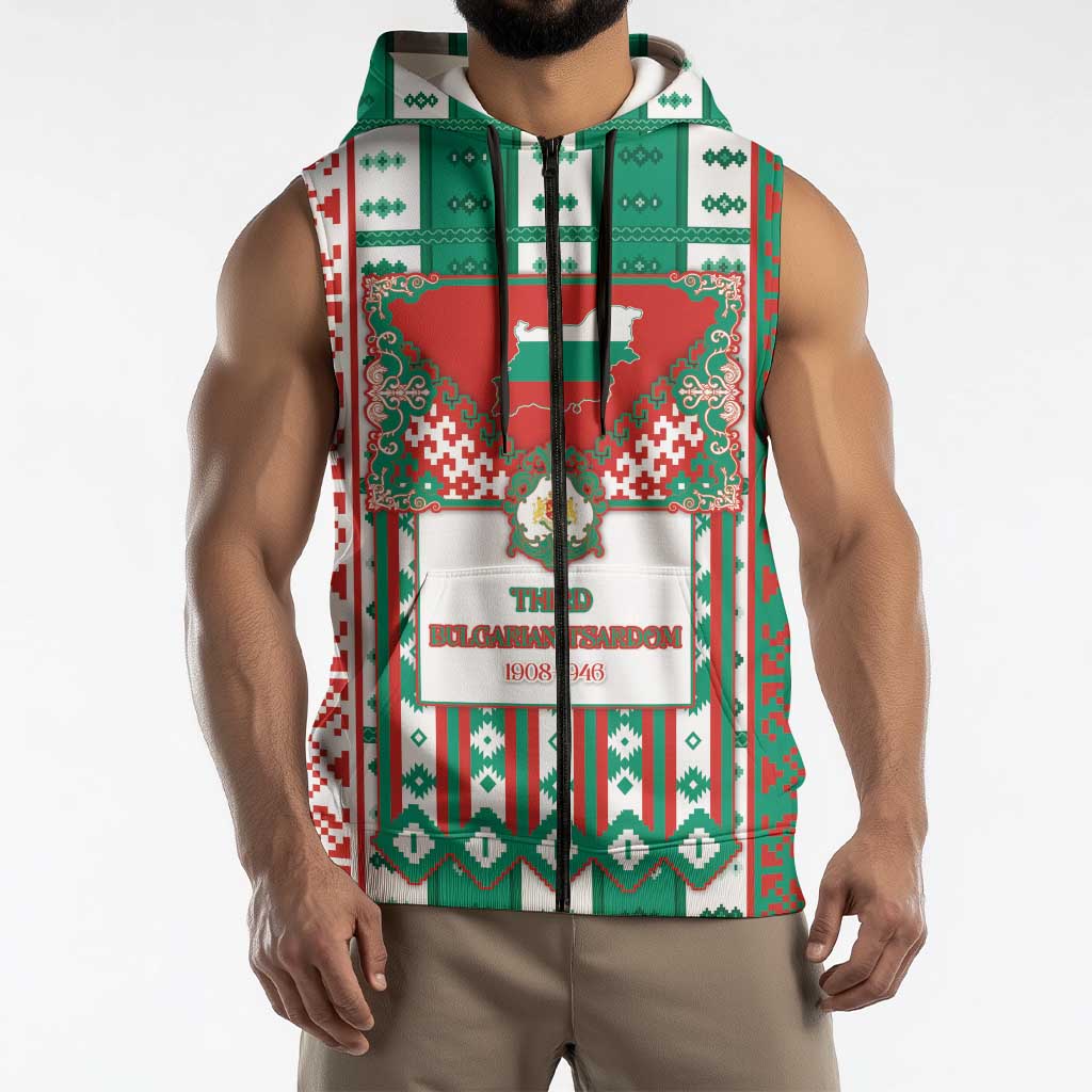 Tsardom Of Bulgaria Sleeveless Zip Hoodie Slavic Patterns - Wonder Print Shop