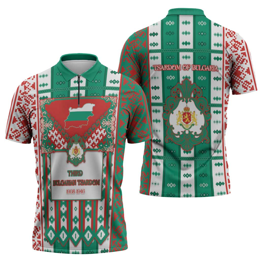 Tsardom Of Bulgaria Zipper Polo Shirt Slavic Patterns - Wonder Print Shop