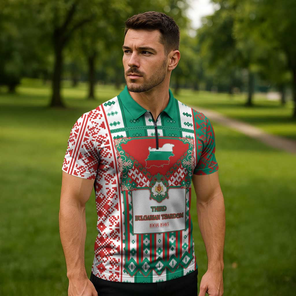Tsardom Of Bulgaria Zipper Polo Shirt Slavic Patterns - Wonder Print Shop