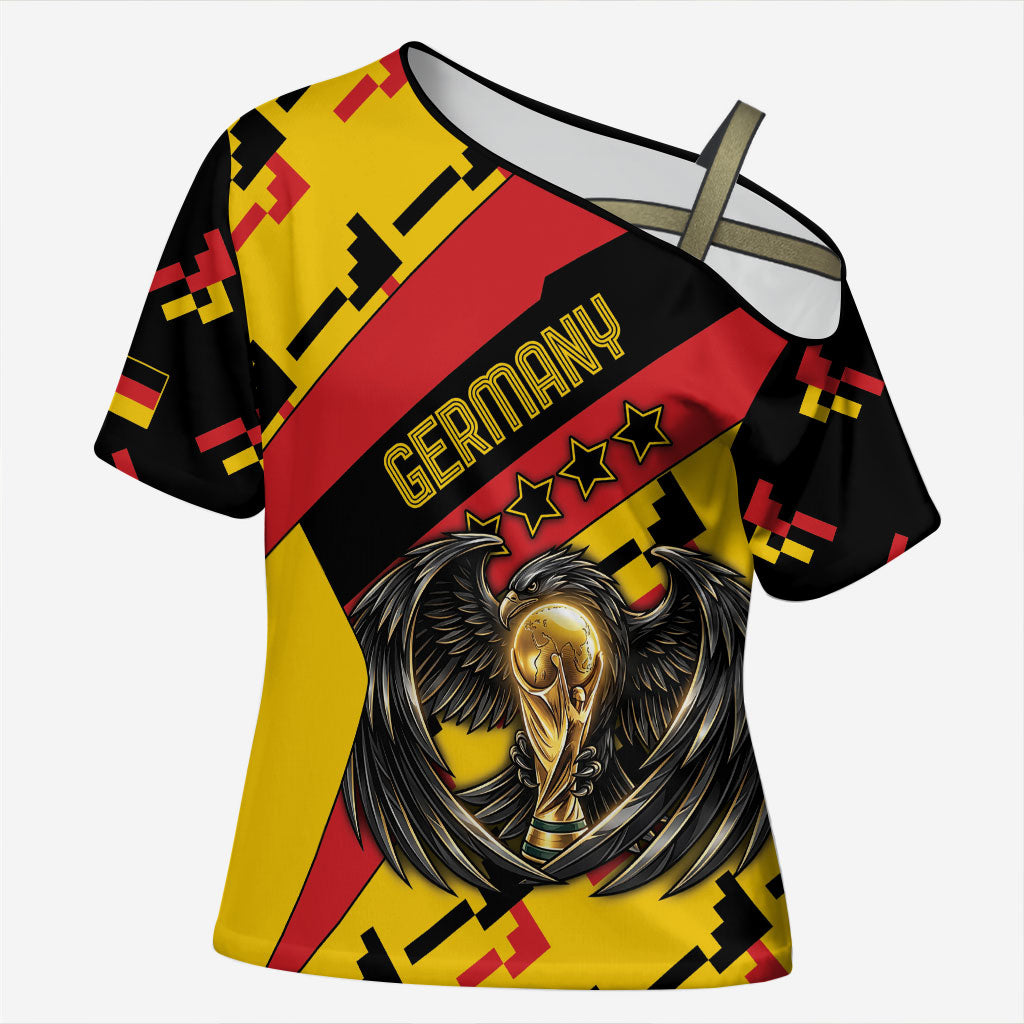Custom Germany Football Cross Shoulder Shirt Majestic Eagle And Gold Trophy Unique Style
