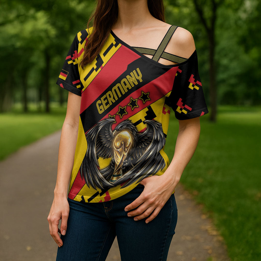 Custom Germany Football Cross Shoulder Shirt Majestic Eagle And Gold Trophy Unique Style