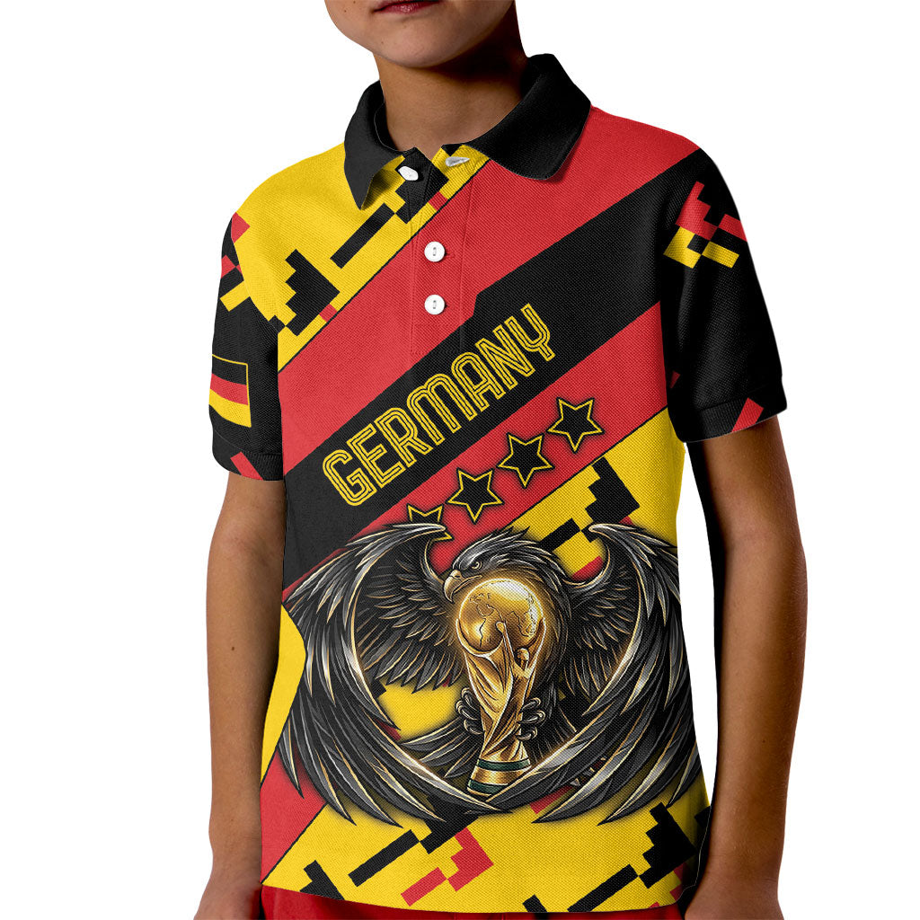Custom Germany Football Kid Polo Shirt Majestic Eagle And Gold Trophy Unique Style