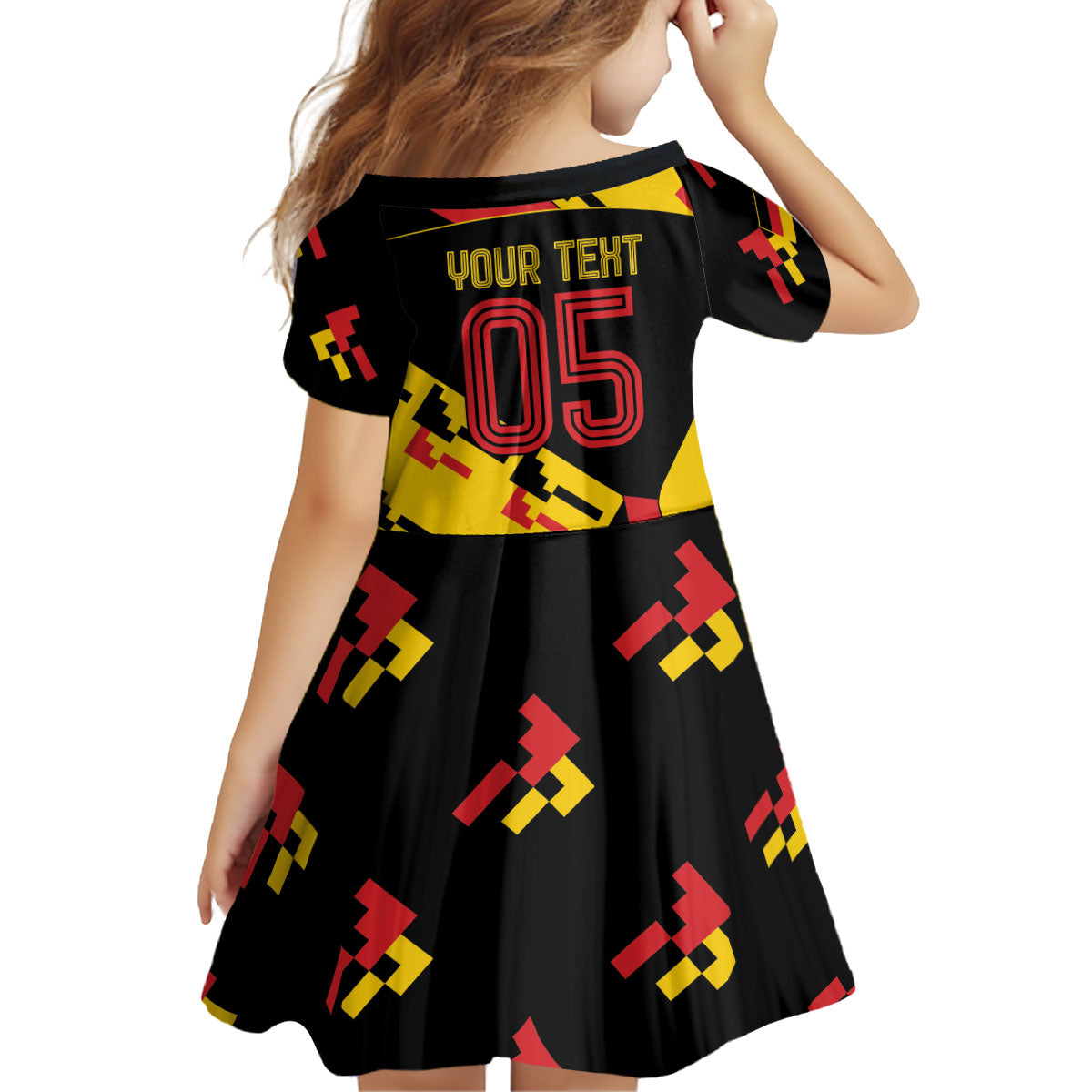 Custom Germany Football Kid Short Sleeve Dress Majestic Eagle And Gold Trophy Unique Style