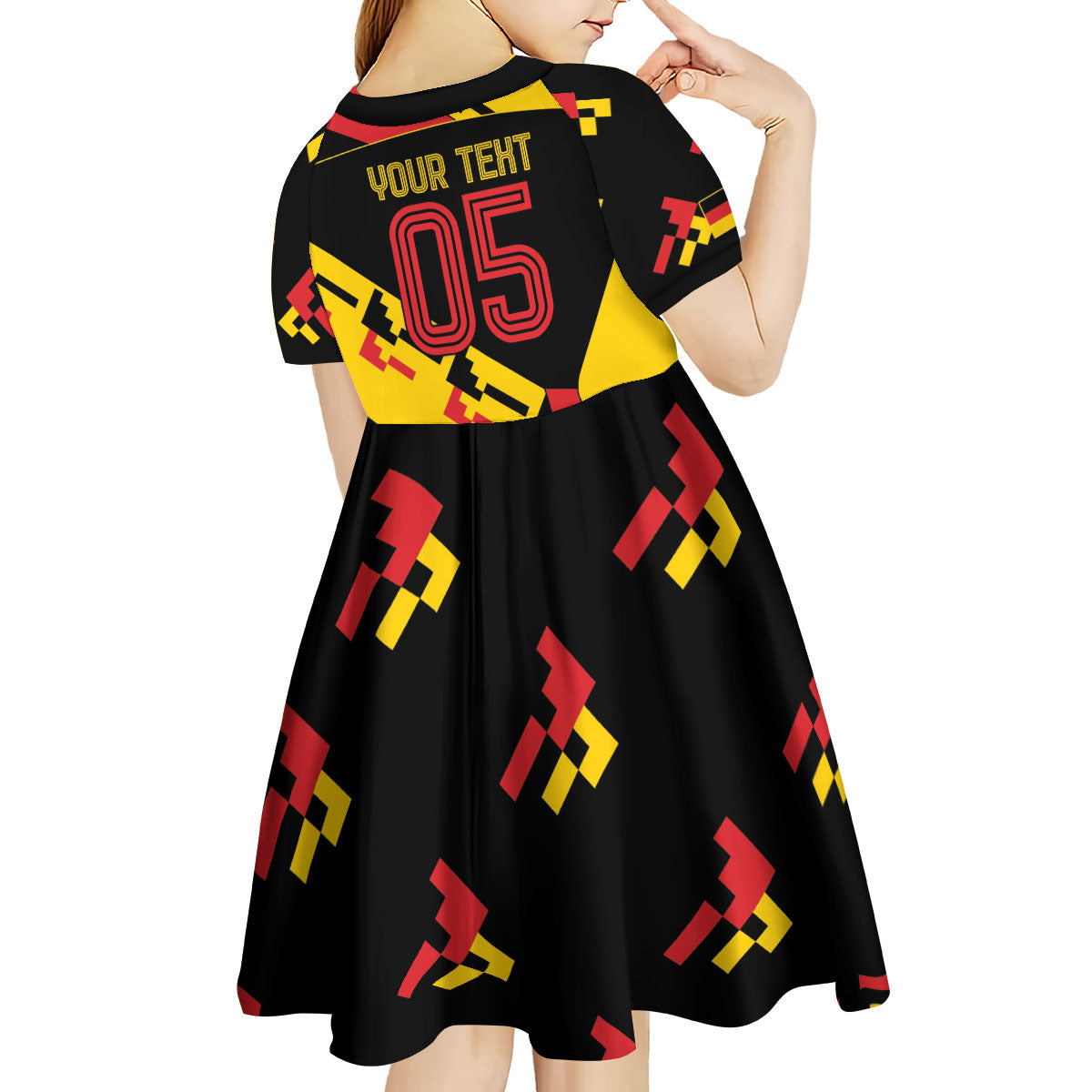 Custom Germany Football Kid Short Sleeve Dress Majestic Eagle And Gold Trophy Unique Style