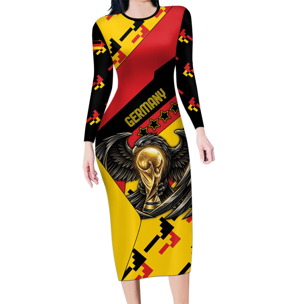 Custom Germany Football Long Sleeve Bodycon Dress Majestic Eagle And Gold Trophy Unique Style