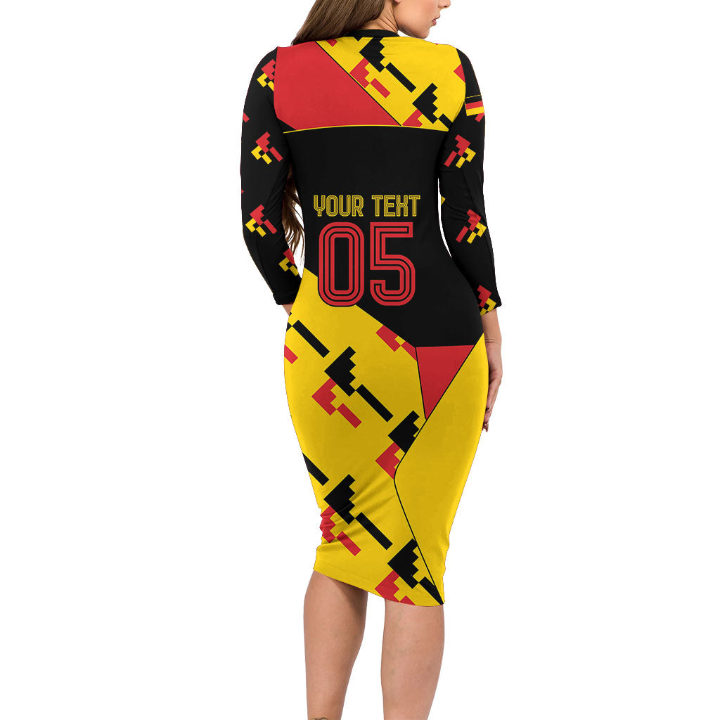 Custom Germany Football Long Sleeve Bodycon Dress Majestic Eagle And Gold Trophy Unique Style