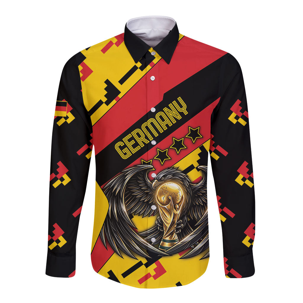 Custom Germany Football Long Sleeve Button Shirt Majestic Eagle And Gold Trophy Unique Style