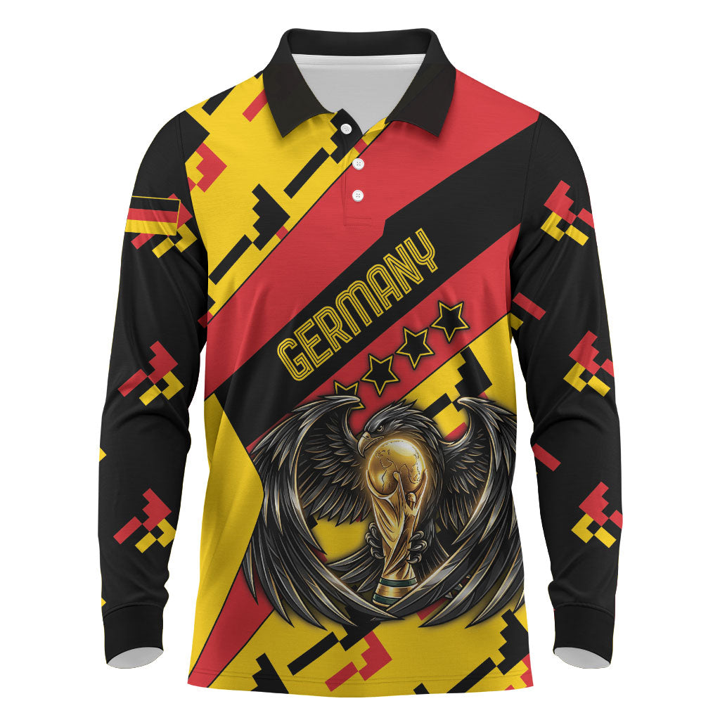 Custom Germany Football Long Sleeve Polo Shirt Majestic Eagle And Gold Trophy Unique Style