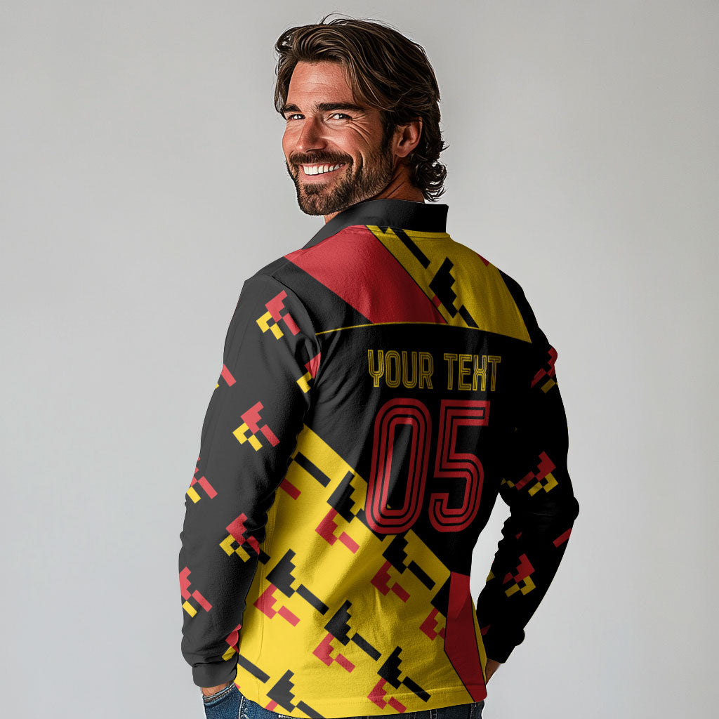 Custom Germany Football Long Sleeve Polo Shirt Majestic Eagle And Gold Trophy Unique Style