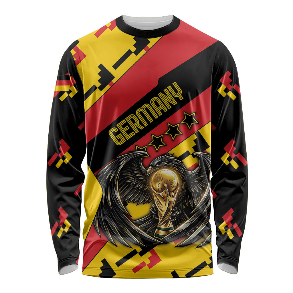 Custom Germany Football Long Sleeve Shirt Majestic Eagle And Gold Trophy Unique Style