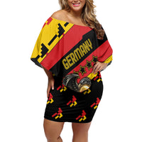 Custom Germany Football Off Shoulder Short Dress Majestic Eagle And Gold Trophy Unique Style