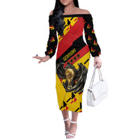 Custom Germany Football Off The Shoulder Long Sleeve Dress Majestic Eagle And Gold Trophy Unique Style