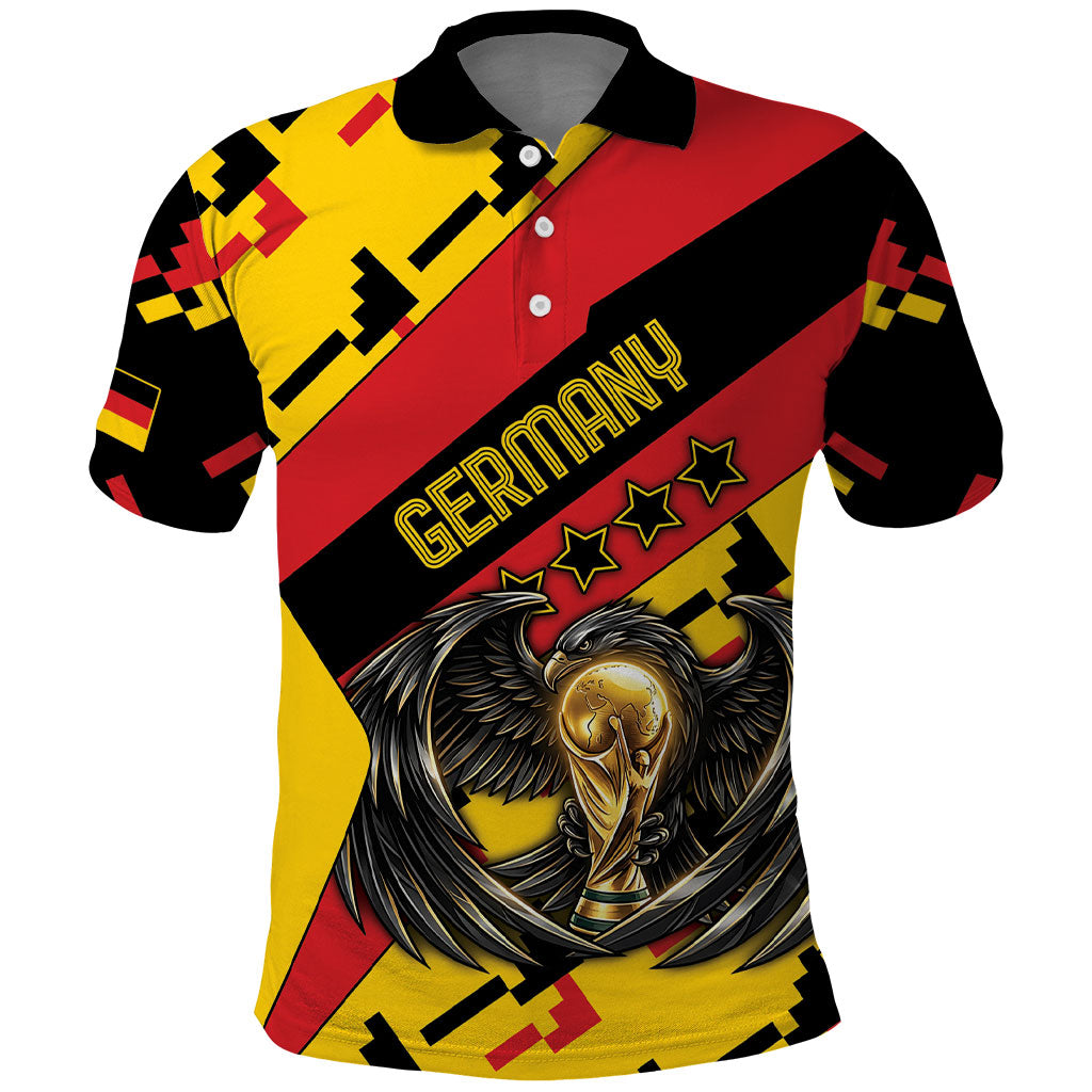 Custom Germany Football Polo Shirt Majestic Eagle And Gold Trophy Unique Style