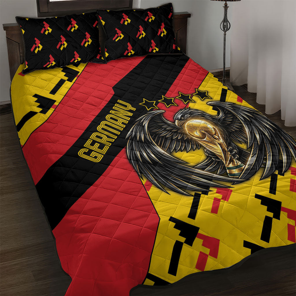 Germany Football Quilt Bed Set Majestic Eagle And Gold Trophy Unique Style