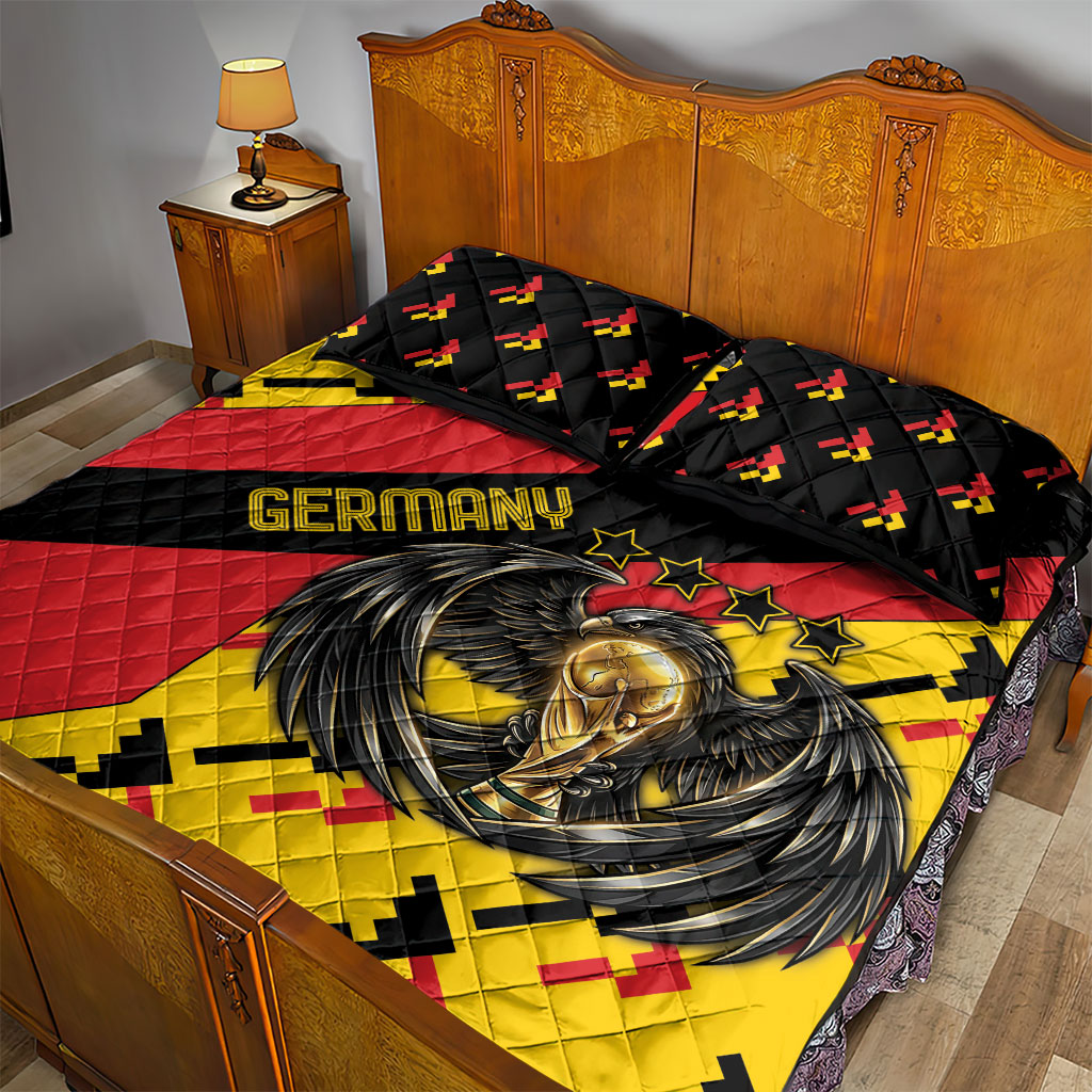 Germany Football Quilt Bed Set Majestic Eagle And Gold Trophy Unique Style