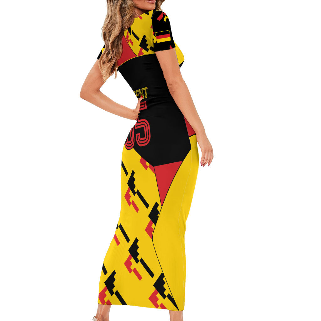 Custom Germany Football Short Sleeve Bodycon Dress Majestic Eagle And Gold Trophy Unique Style