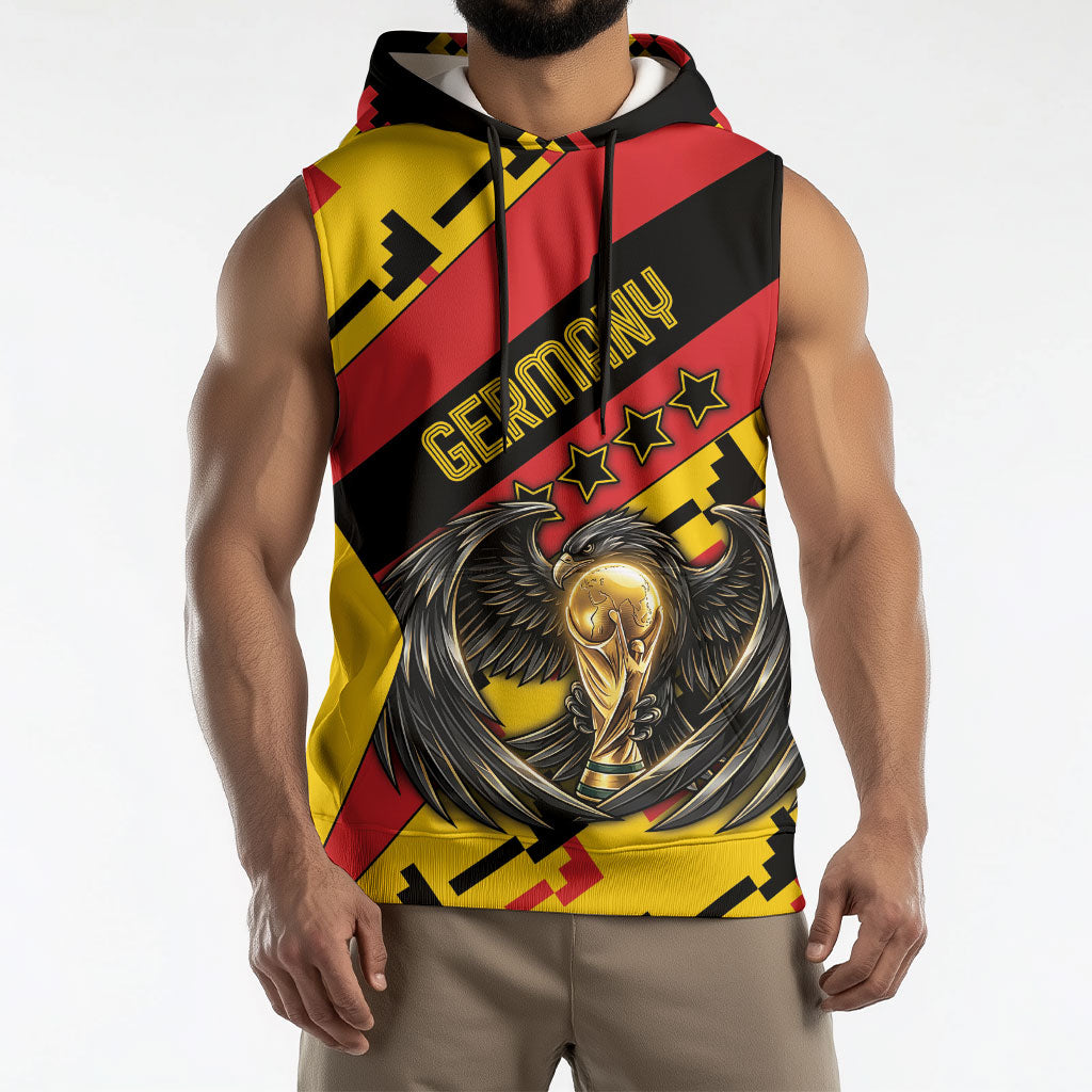 Custom Germany Football Sleeveless Hoodie Majestic Eagle And Gold Trophy Unique Style