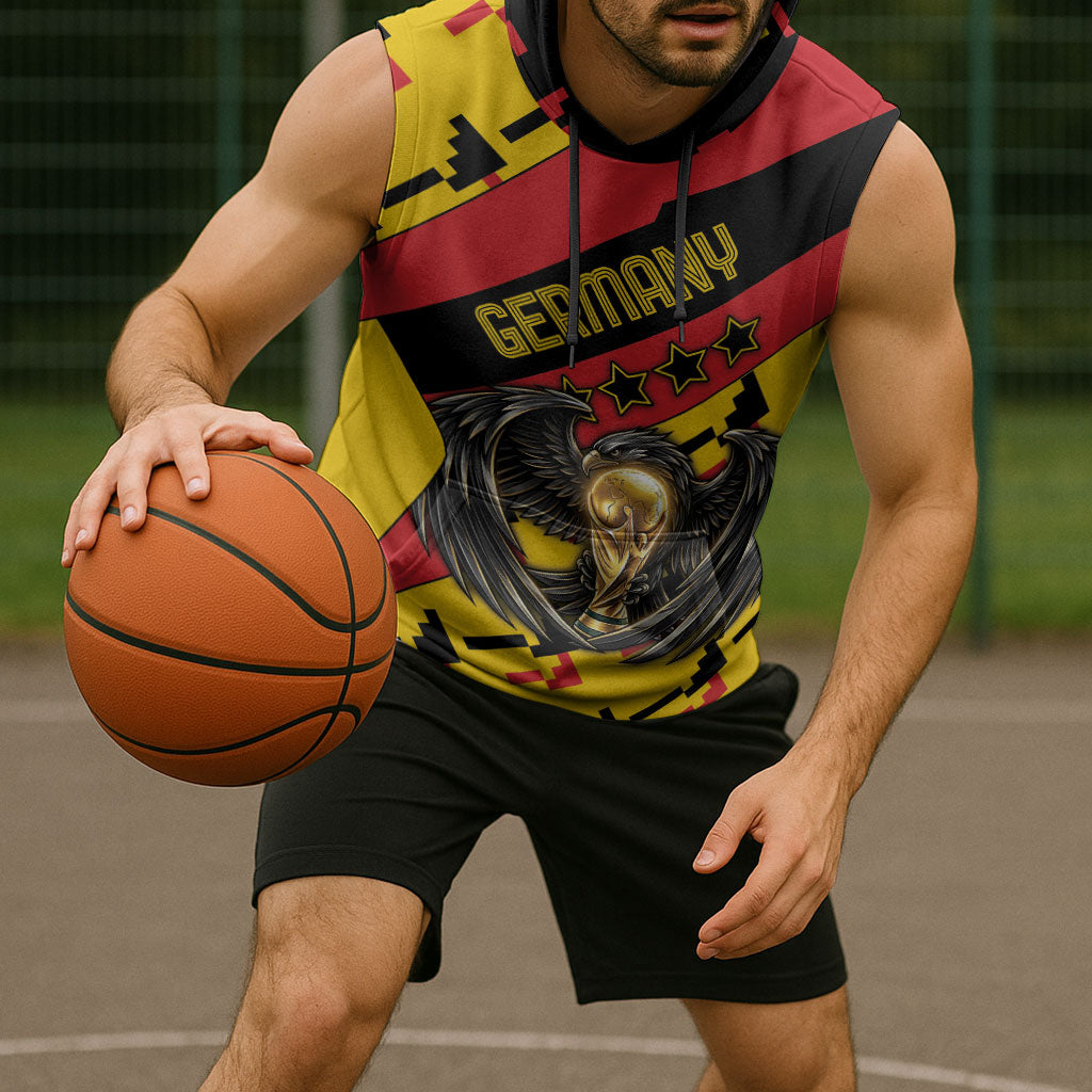 Custom Germany Football Sleeveless Hoodie Majestic Eagle And Gold Trophy Unique Style