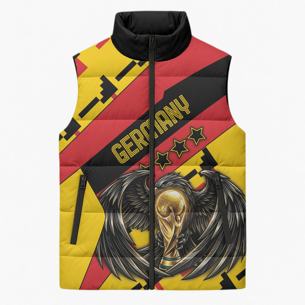 Custom Germany Football Sleeveless Puffer Jacket Majestic Eagle And Gold Trophy Unique Style