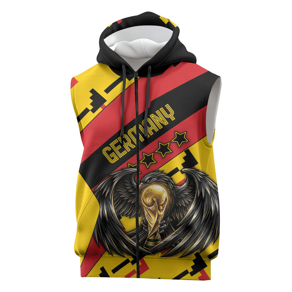 Custom Germany Football Sleeveless Zip Hoodie Majestic Eagle And Gold Trophy Unique Style