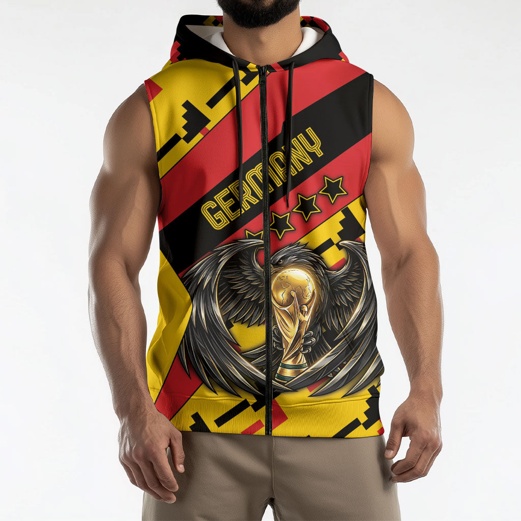 Custom Germany Football Sleeveless Zip Hoodie Majestic Eagle And Gold Trophy Unique Style