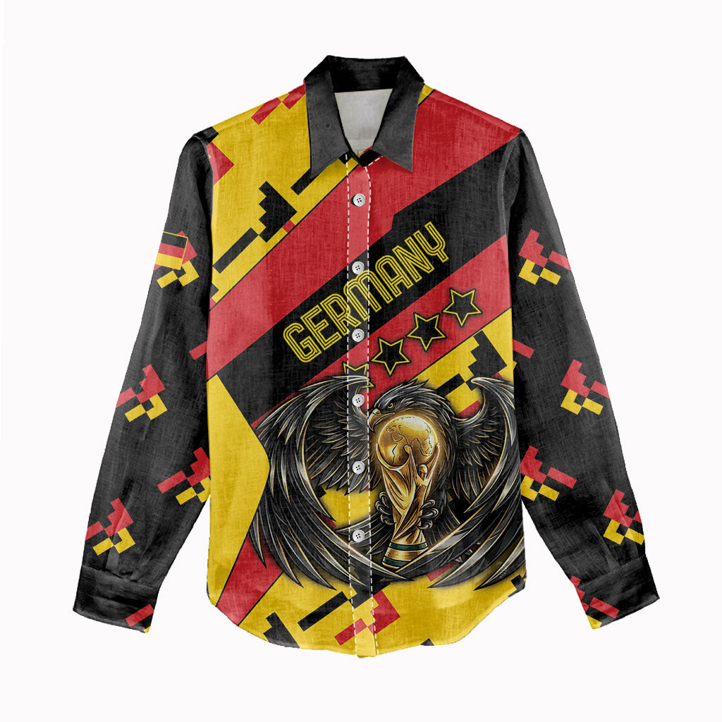 Custom Germany Football Women Casual Shirt Majestic Eagle And Gold Trophy Unique Style