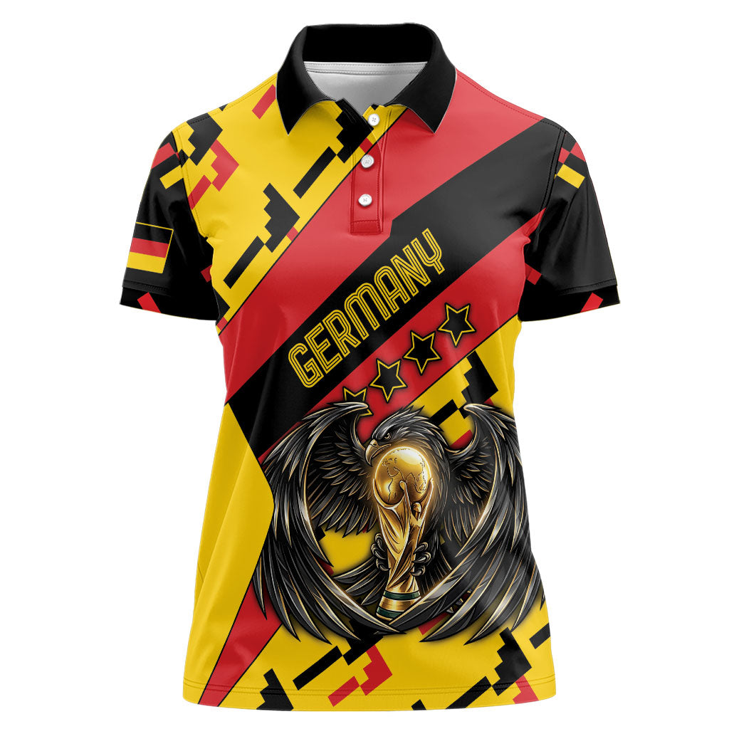 Custom Germany Football Women Polo Shirt Majestic Eagle And Gold Trophy Unique Style