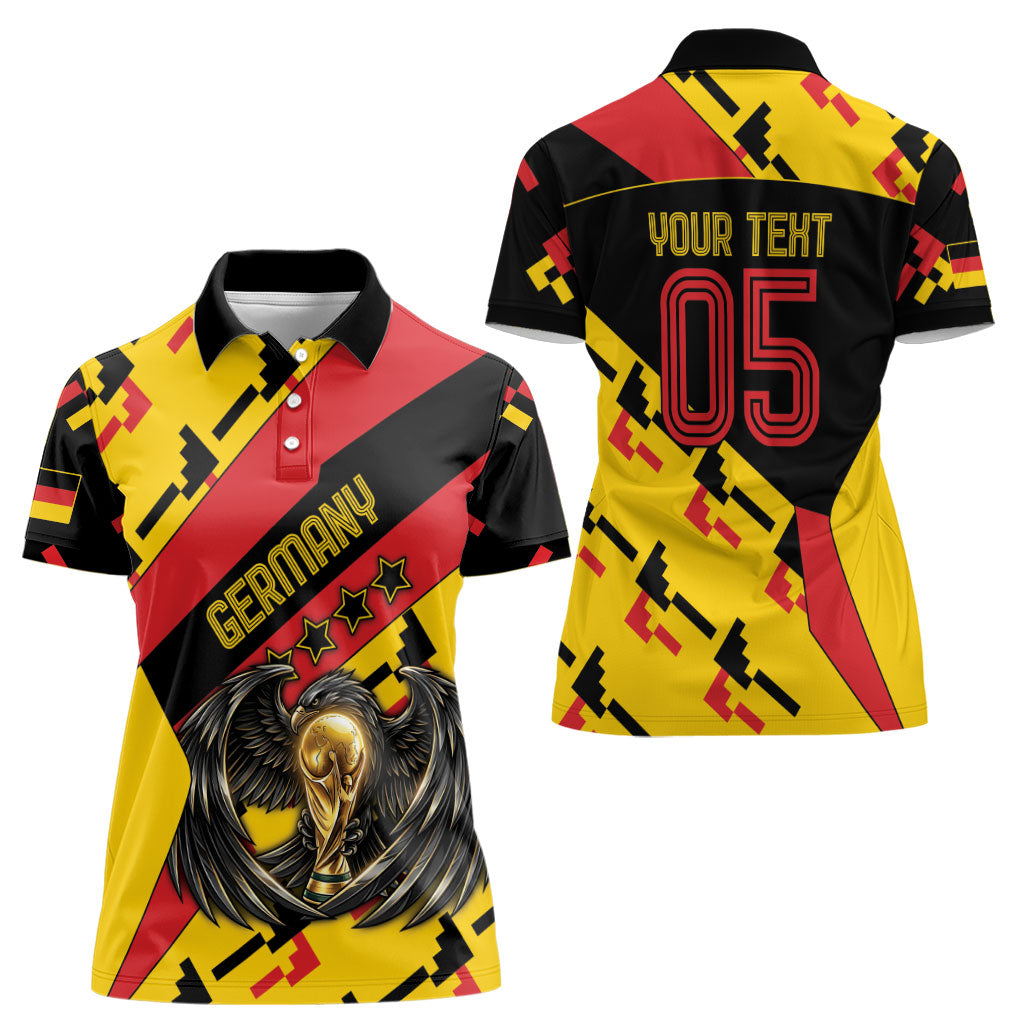 Custom Germany Football Women Polo Shirt Majestic Eagle And Gold Trophy Unique Style