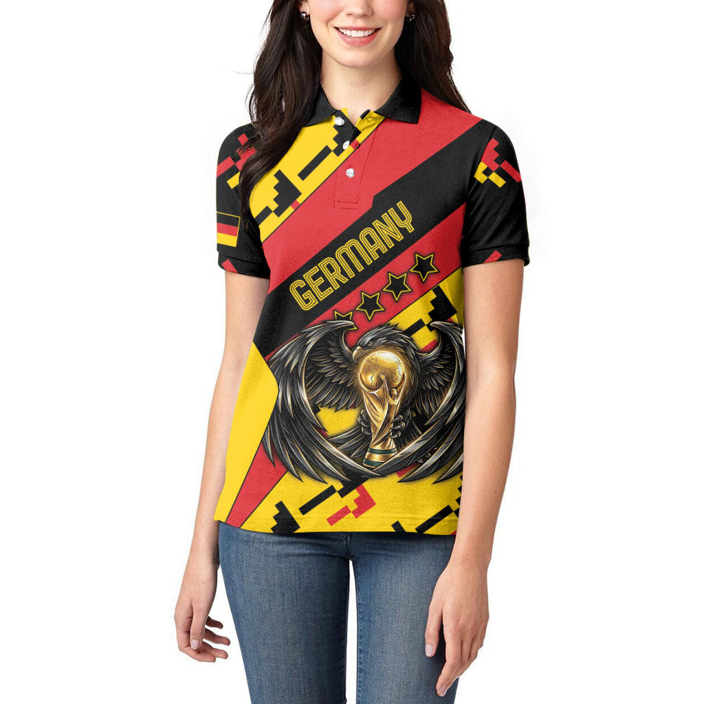 Custom Germany Football Women Polo Shirt Majestic Eagle And Gold Trophy Unique Style