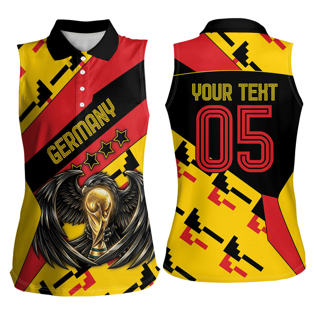 Custom Germany Football Women Sleeveless Polo Shirt Majestic Eagle And Gold Trophy Unique Style