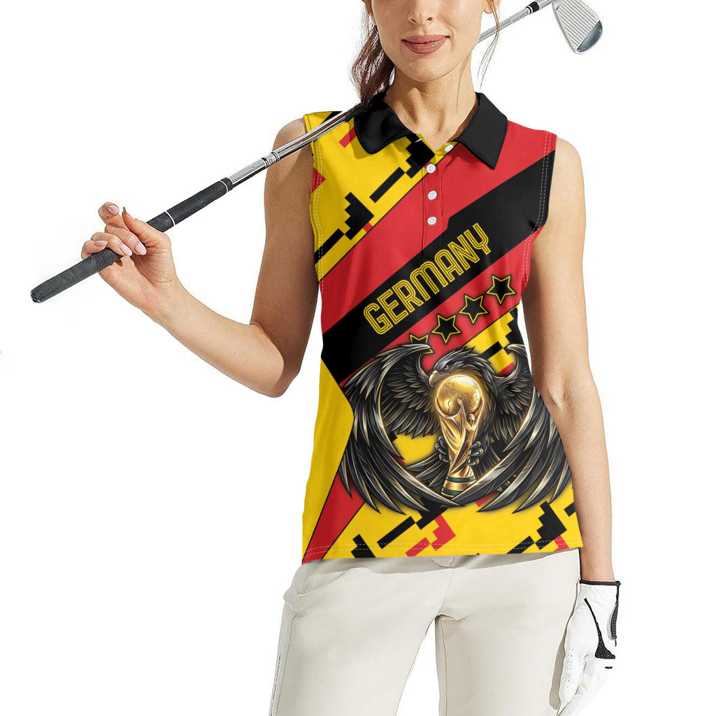Custom Germany Football Women Sleeveless Polo Shirt Majestic Eagle And Gold Trophy Unique Style