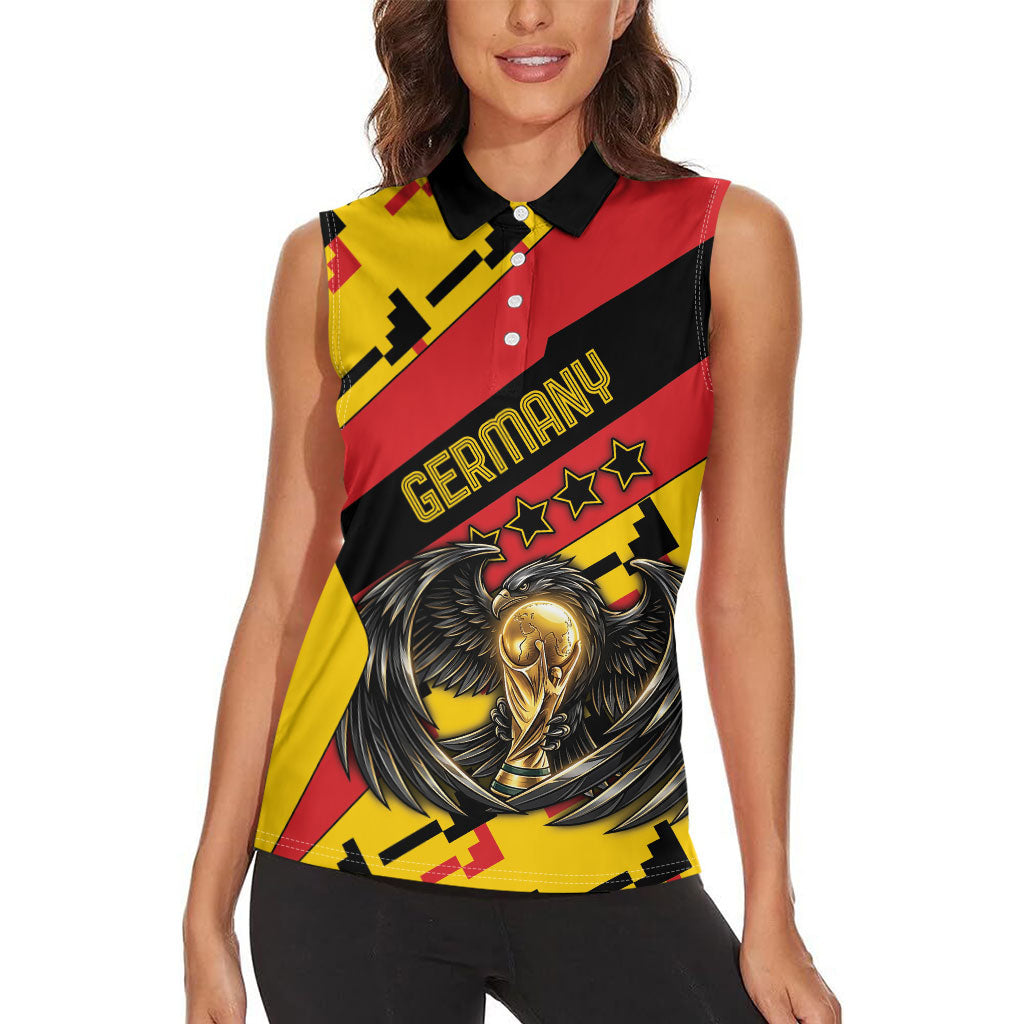 Custom Germany Football Women Sleeveless Polo Shirt Majestic Eagle And Gold Trophy Unique Style