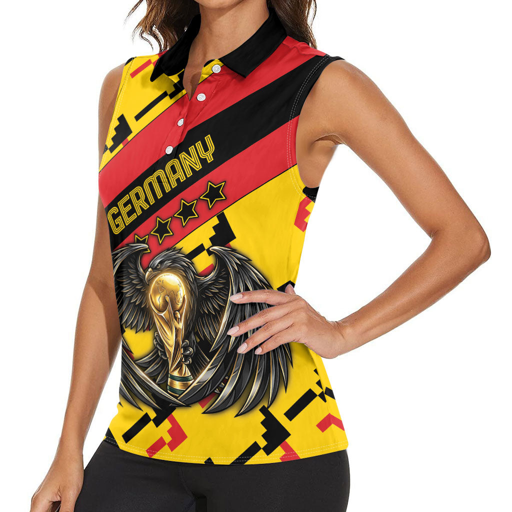 Custom Germany Football Women Sleeveless Polo Shirt Majestic Eagle And Gold Trophy Unique Style