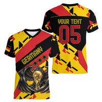 Custom Germany Football Women V-Neck T-Shirt Majestic Eagle And Gold Trophy Unique Style